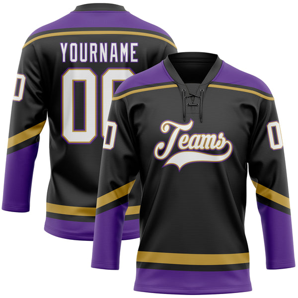 Custom Hockey Jersey Purple White-Old Gold Hockey Lace Neck Jersey Women's Size:L