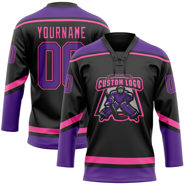 Custom Black Purple-Pink Hockey Lace Neck Jersey Discount