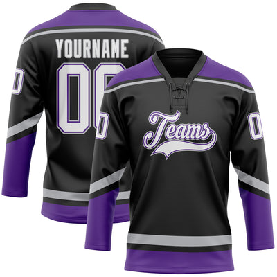 Custom Black Hockey Jersey Purple-Teal - FansIdea