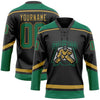 Custom Black Kelly Green-Old Gold Hockey Lace Neck Jersey