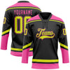 Custom Black Neon Yellow-Pink Hockey Lace Neck Jersey