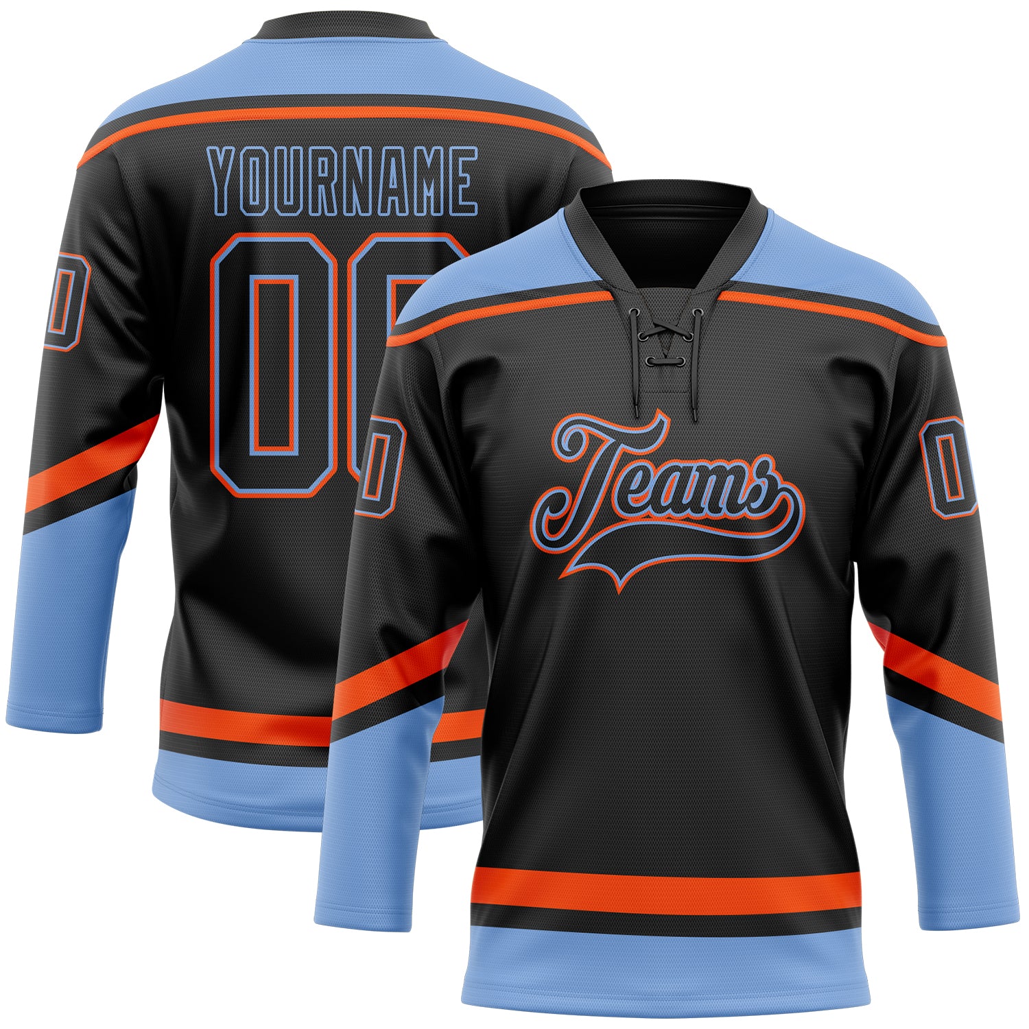 Custom Hockey Jersey Black Powder Blue-Orange Hockey Lace Neck Jersey Women's Size:S