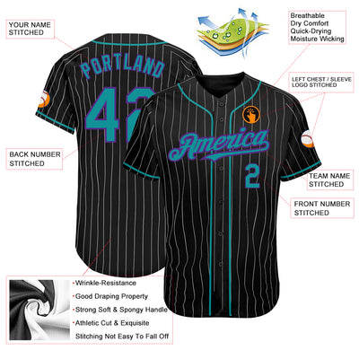 Custom Black White Pinstripe Teal-Purple Authentic Baseball Jersey