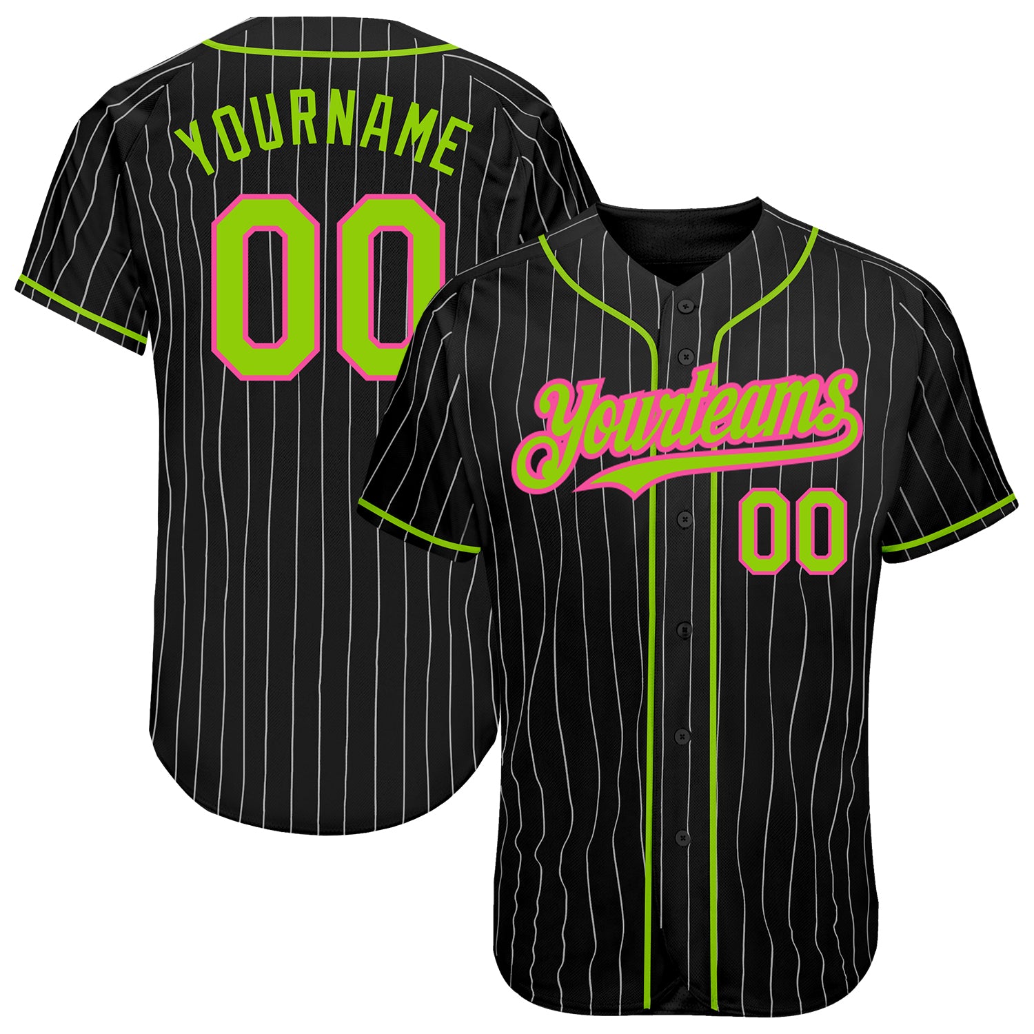 Custom Neon Green Baseball Jersey Pink-Navy Authentic - FansIdea