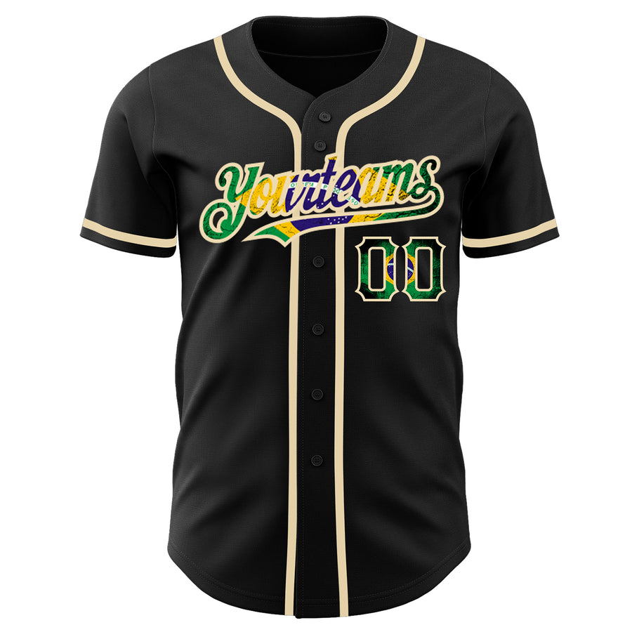 Custom Black Vintage Brazilian Flag-City Cream Authentic Baseball Jersey