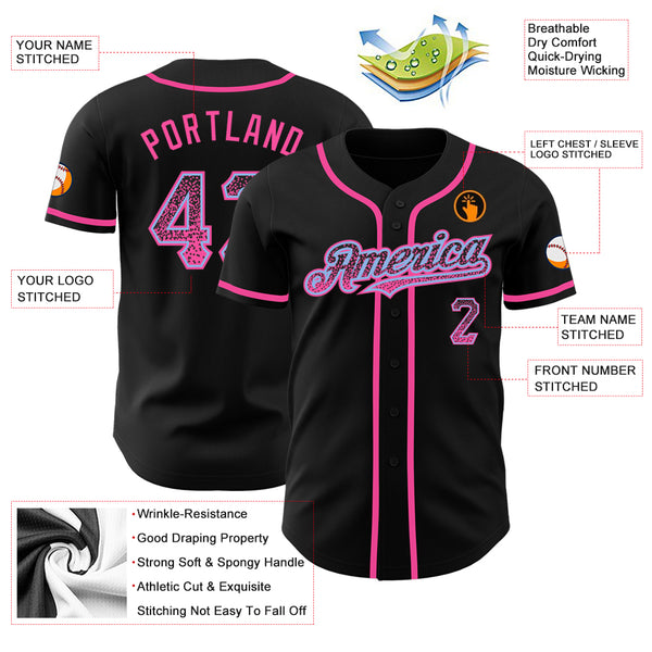 Custom Baseball Jersey Black Pink-Light Blue Authentic Drift Fashion Men's Size:XL