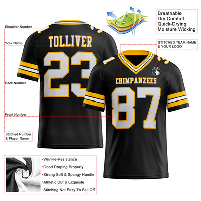 Custom Black Football Jersey-Gold Mesh Authentic - FansIdea