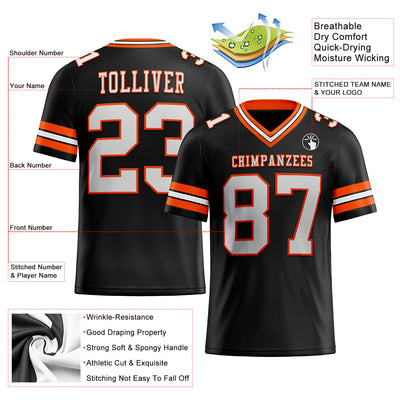 Custom Black White-Orange Mesh Authentic Football Jersey