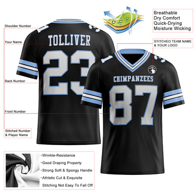 Custom Black White-Light Blue Mesh Authentic Football Jersey