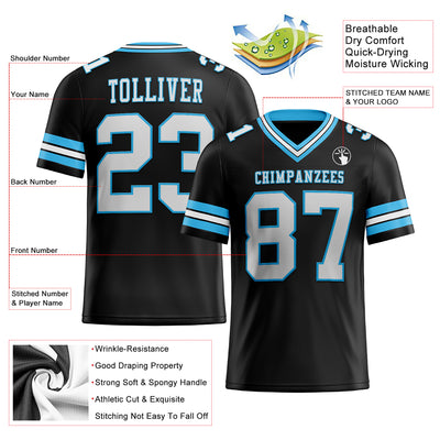 Custom Black White-Sky Blue Mesh Authentic Football Jersey Discount