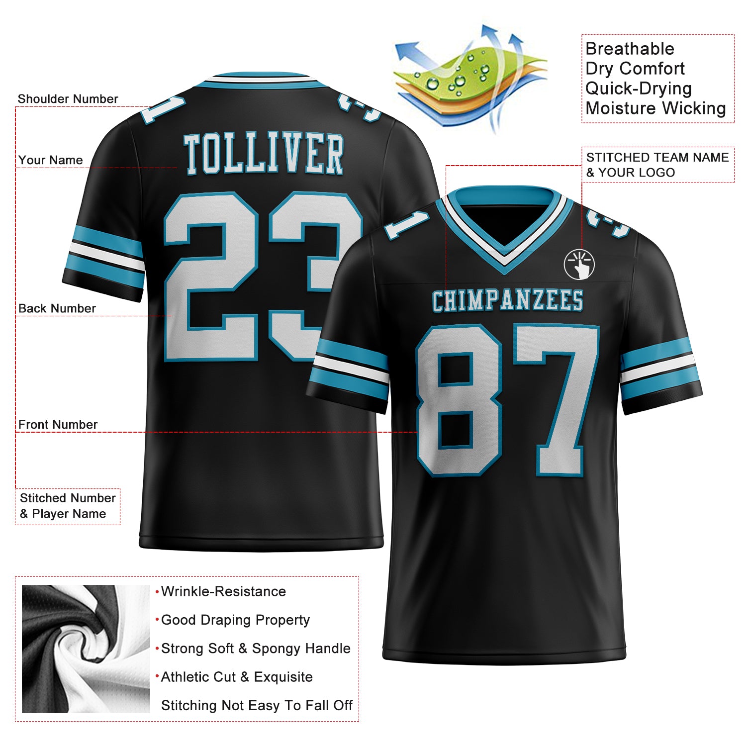 Custom White Black-Panther Blue Mesh Authentic Football Jersey