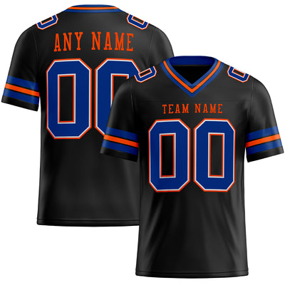 Custom Black Royal-Orange Mesh Authentic Football Jersey