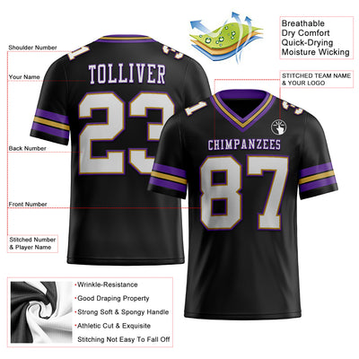 Custom Black White Old Gold-Purple Mesh Authentic Football Jersey