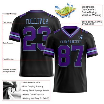 Custom Black Purple-Light Blue Mesh Authentic Football Jersey