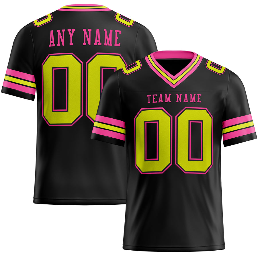 Custom Black White-Gold Mesh Authentic Football Jersey