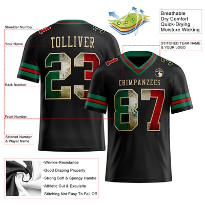 Custom Black Vintage Mexican Flag Kelly Green Red-City Cream Mesh Authentic Football Jersey