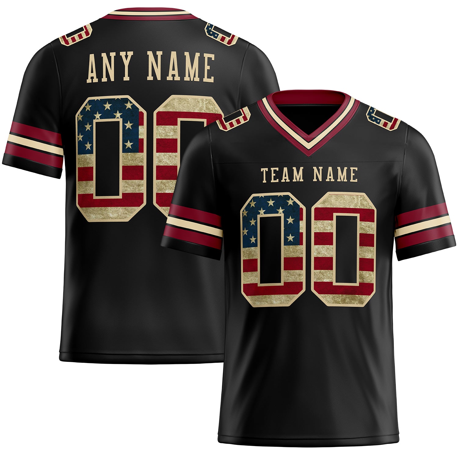 Custom Cream Vintage USA Flag-Black Mesh Authentic Football Jersey Discount