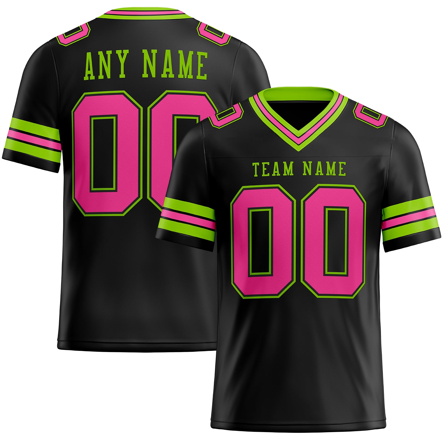 Cheap Custom Black Pink-Neon Green Mesh Authentic Football Jersey