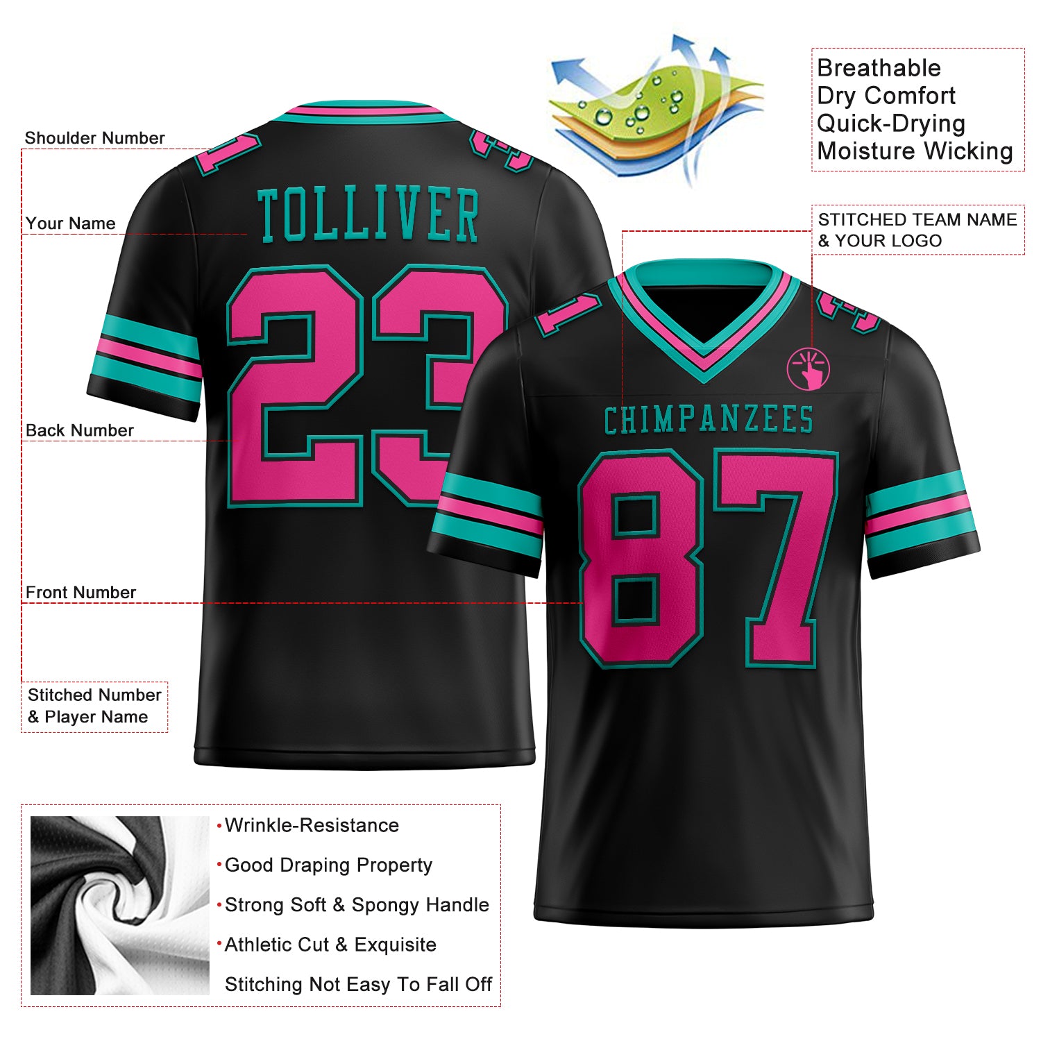 Custom Football Jersey Embroidered Your Names and Numbers – Aqua - Blank  Jerseys