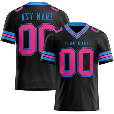 Custom Black Pink-Powder Blue Authentic Throwback Football Jersey Men's Size:L