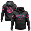 Custom Stitched Black Teal-Pink Football Pullover Sweatshirt Hoodie