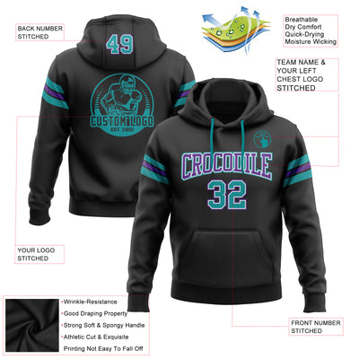 Custom Stitched Black Teal-Purple Football Pullover Sweatshirt Hoodie