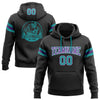 Custom Stitched Black Teal-Purple Football Pullover Sweatshirt Hoodie