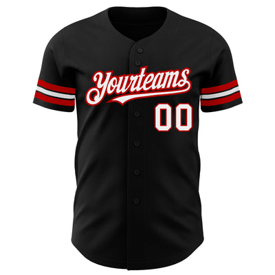 Custom Black White-Red Authentic Baseball Jersey