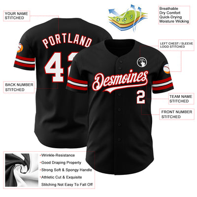 Custom Black White-Red Authentic Baseball Jersey