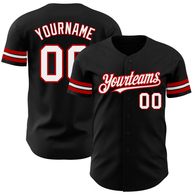 Custom Black White-Red Authentic Baseball Jersey