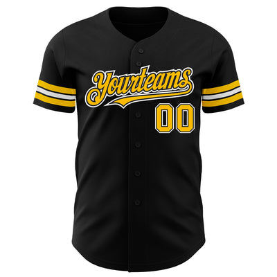 Custom Black Gold-White Authentic Baseball Jersey