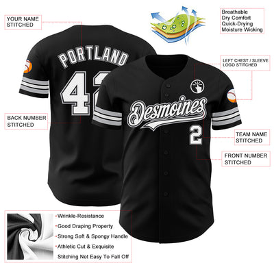 Custom Black White-Gray Authentic Baseball Jersey