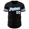 Custom Black White-Light Blue Authentic Baseball Jersey