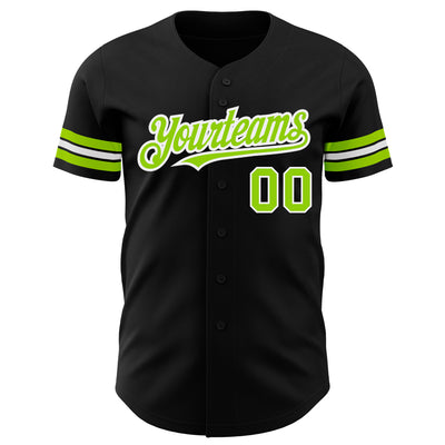 Custom Black Neon Green-White Authentic Baseball Jersey