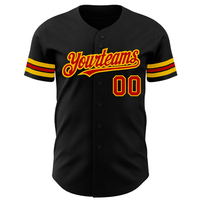 Custom Black Red-Gold Authentic Baseball Jersey