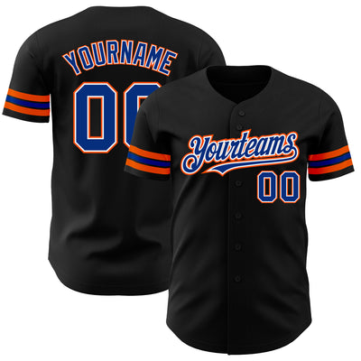 Custom Black Royal-Orange Authentic Baseball Jersey