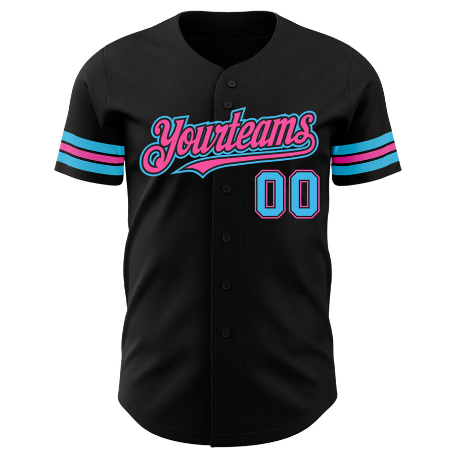 Custom Black Sky Blue-Pink Authentic Baseball Jersey