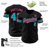 Custom Black Aqua-Pink Authentic Baseball Jersey