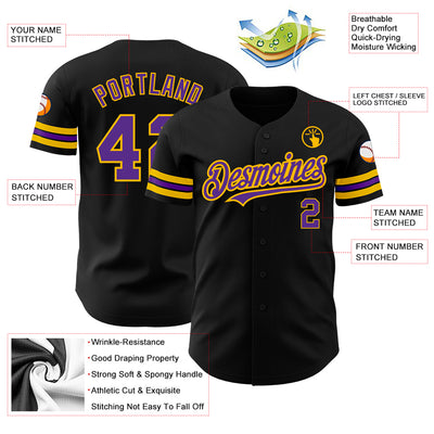 Custom Black Purple-Gold Authentic Baseball Jersey