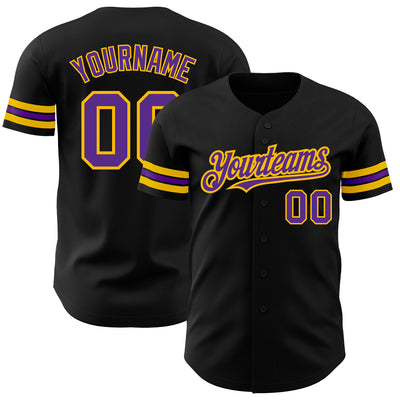 Custom Black Purple-Gold Authentic Baseball Jersey