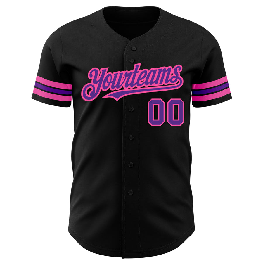 Custom Black Purple-Pink Authentic Baseball Jersey