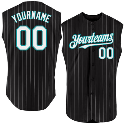 Custom Black White Pinstripe Purple Authentic Sleeveless Baseball Jersey