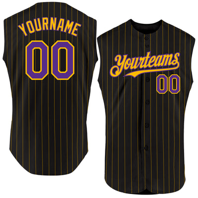 Custom Black Gold Pinstripe White Authentic Sleeveless Baseball Jersey