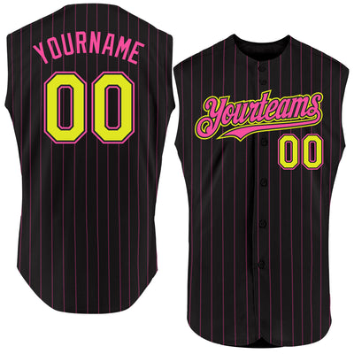 Custom Black Pink Pinstripe Purple Authentic Sleeveless Baseball Jersey