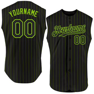 Custom Black Neon Green Pinstripe Pink Authentic Sleeveless Baseball Jersey