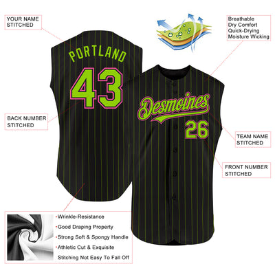 Custom Black Neon Green Pinstripe Light Blue Authentic Sleeveless Baseball Jersey