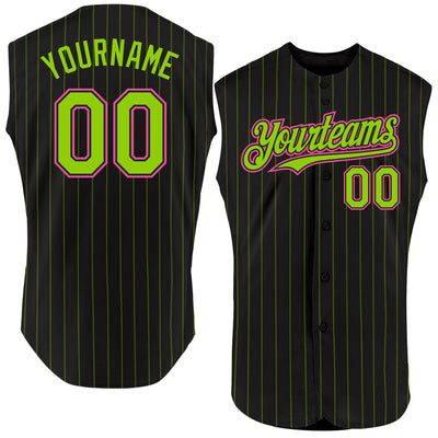 Custom Black Neon Green Pinstripe Light Blue Authentic Sleeveless Baseball Jersey