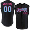 Custom Black Light Blue Pinstripe Pink Authentic Sleeveless Baseball Jersey