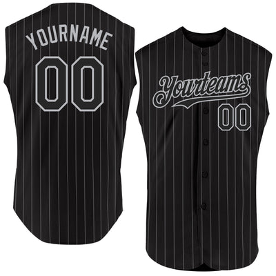 Custom Black Gray Pinstripe Gray Authentic Sleeveless Baseball Jersey