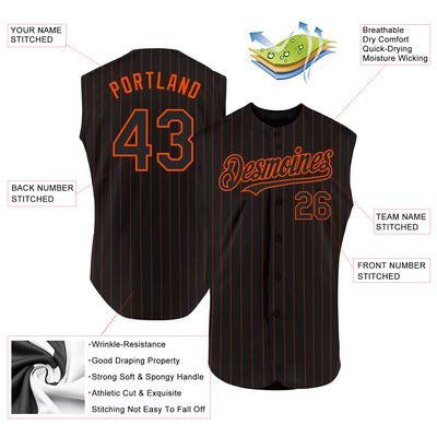 Custom Black Orange Pinstripe Orange Authentic Sleeveless Baseball Jersey